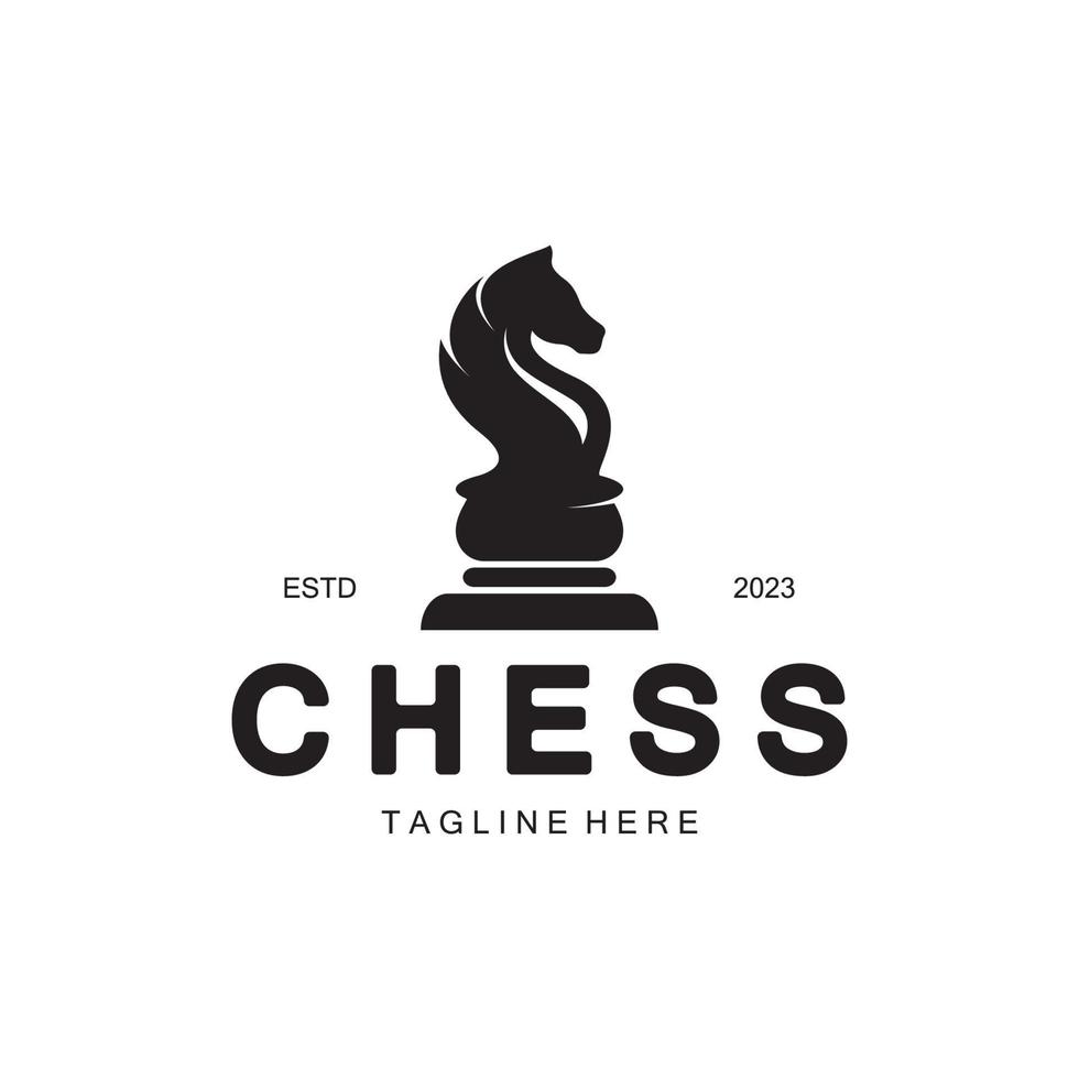 Chess strategy game logo with horse, king, pawn, minister and rook. Logo for chess tournament, chess team, chess championship, chess game application. vector