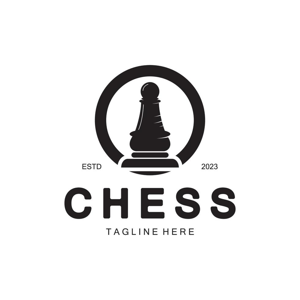 Chess strategy game logo with horse, king, pawn, minister and rook. Logo for chess tournament, chess team, chess championship, chess game application. vector