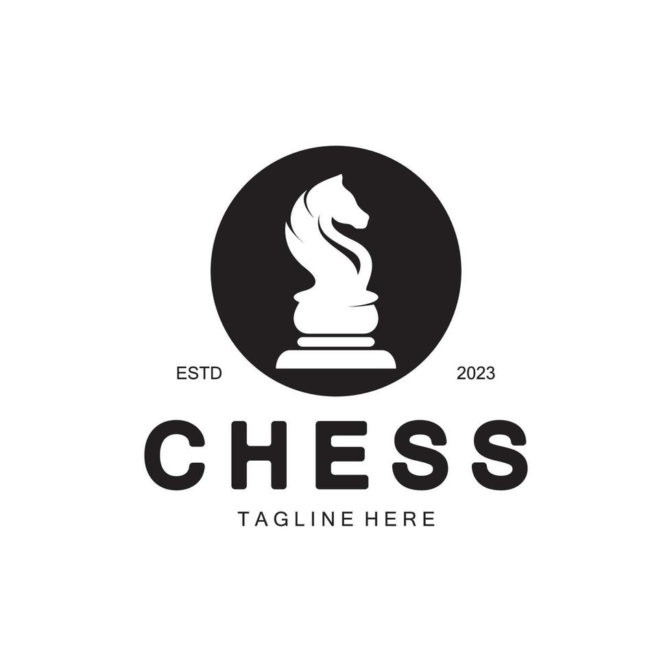 Chess strategy game logo with horse, king, pawn, minister and rook. Logo for chess tournament, chess team, chess championship, chess game application. vector