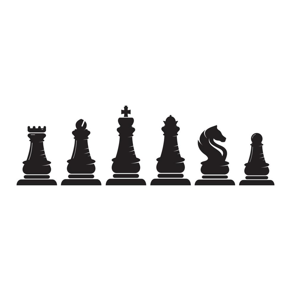 Chess strategy game logo with horse, king, pawn, minister and rook. Logo for chess tournament, chess team, chess championship, chess game application. vector