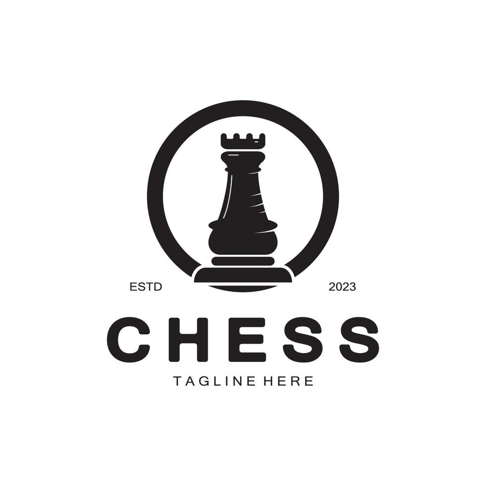 Chess strategy game logo with horse, king, pawn, minister and rook. Logo for chess tournament, chess team, chess championship, chess game application. vector