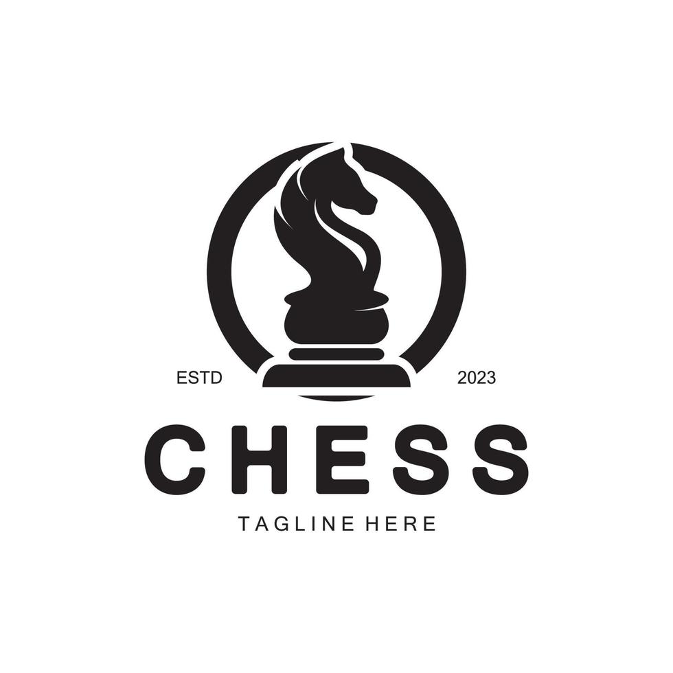 Chess strategy game logo with horse, king, pawn, minister and rook. Logo for chess tournament, chess team, chess championship, chess game application. vector