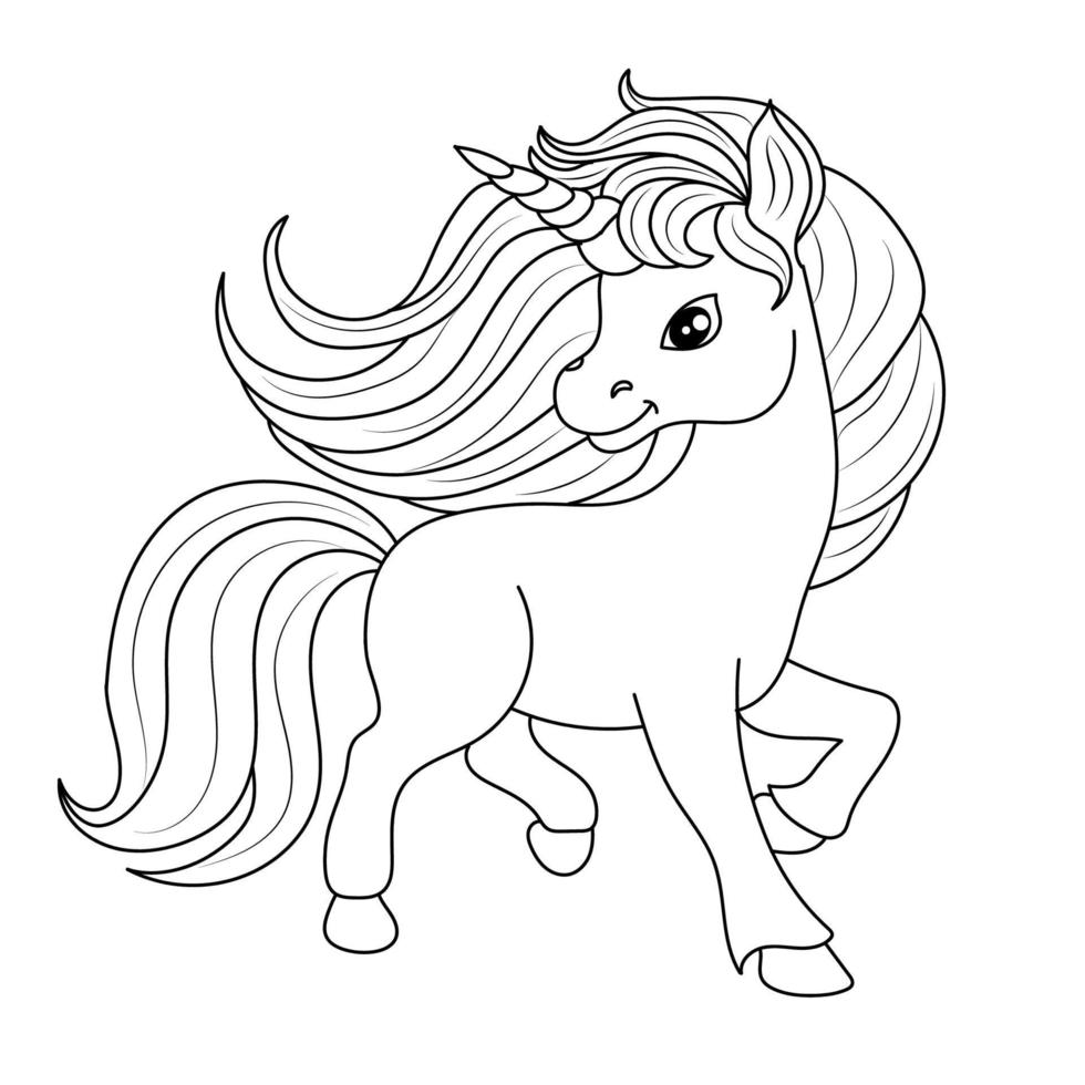 Line art unicorn Children coloring book page vector