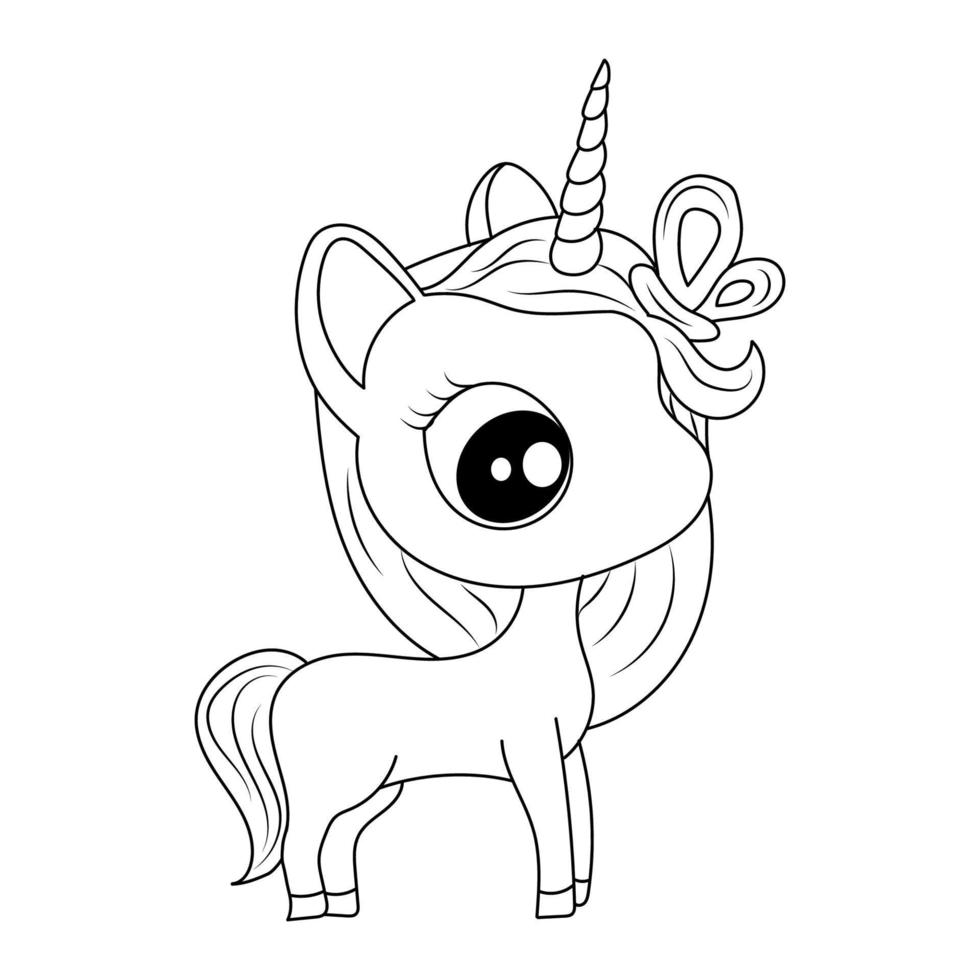 Line art unicorn Children coloring book page vector