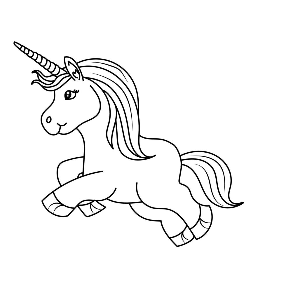 Black and white Line art unicorn kids illustration vector