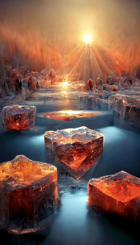 group of ice cubes sitting on top of a body of water. . photo