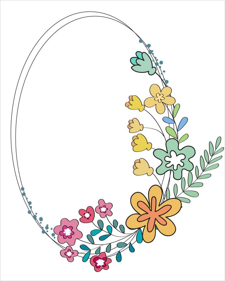 circular colorful flowers. photo frames and text. flower bouquet illustration for content and graphics, wedding, greeting card. vector