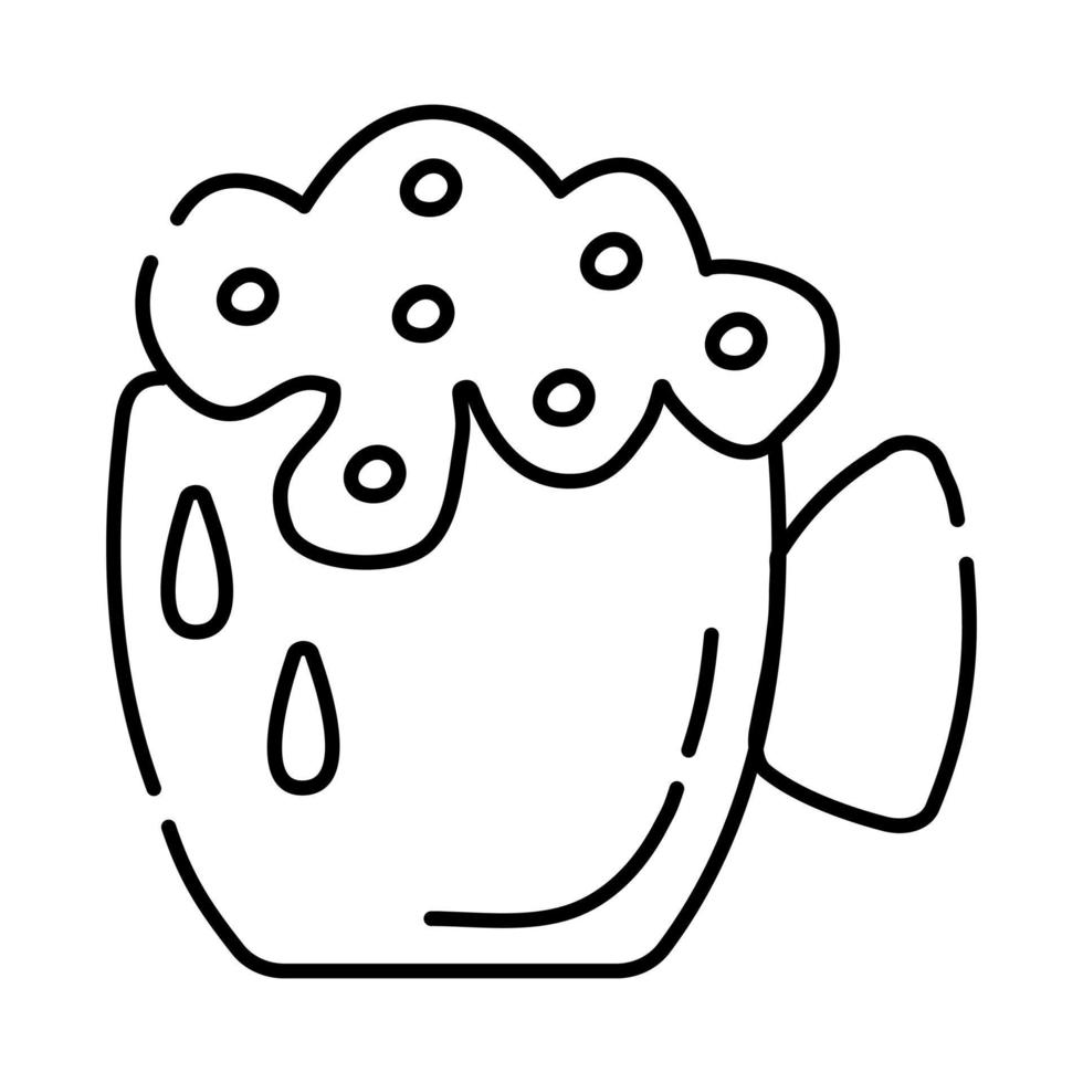 Cup of frothy beer black and white vector line illustration