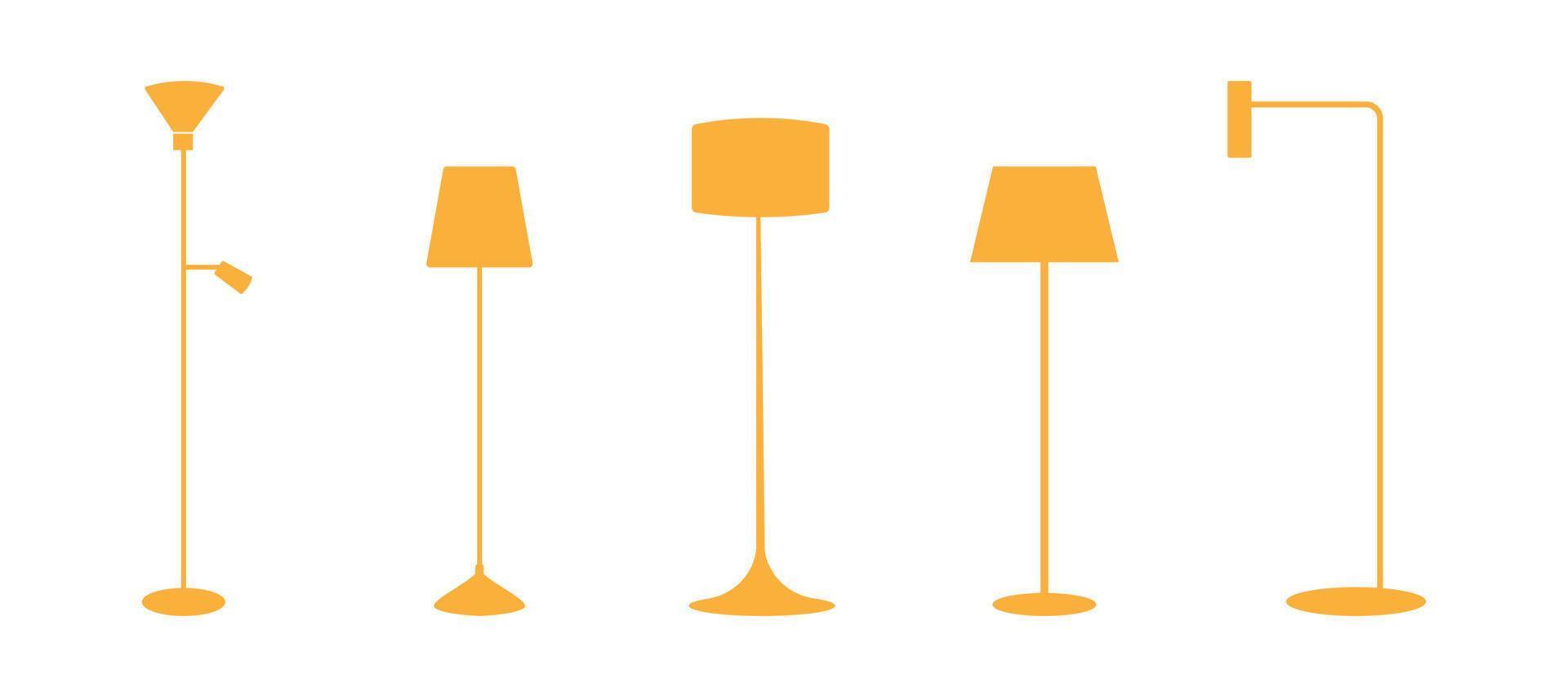 Set of floor lamps isolated on white background. Vector icons.