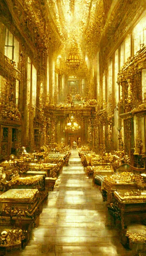large room filled with lots of gold. . photo