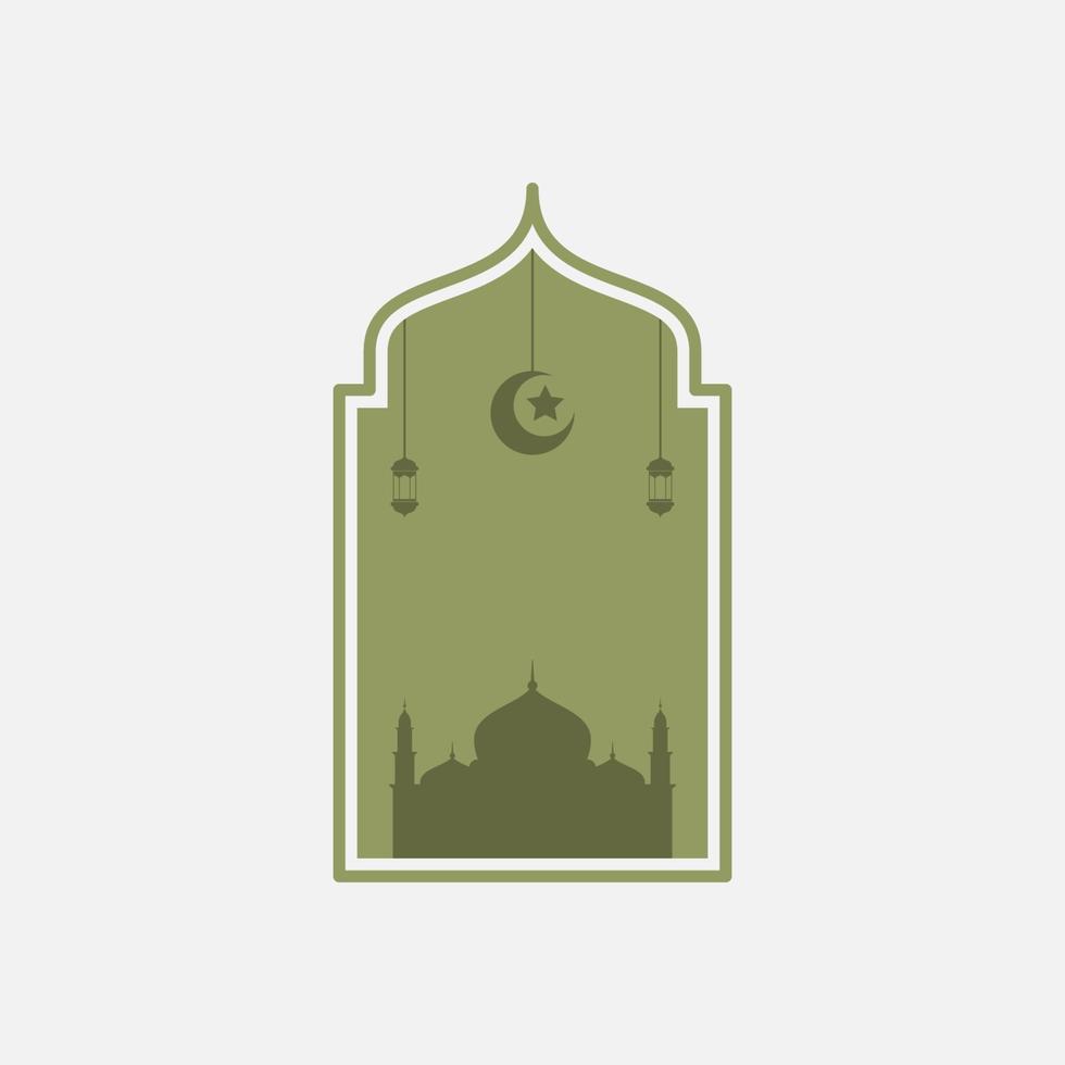 oriental style Islamic windows and arches ramadan concept with mosque, moon and lantern vector