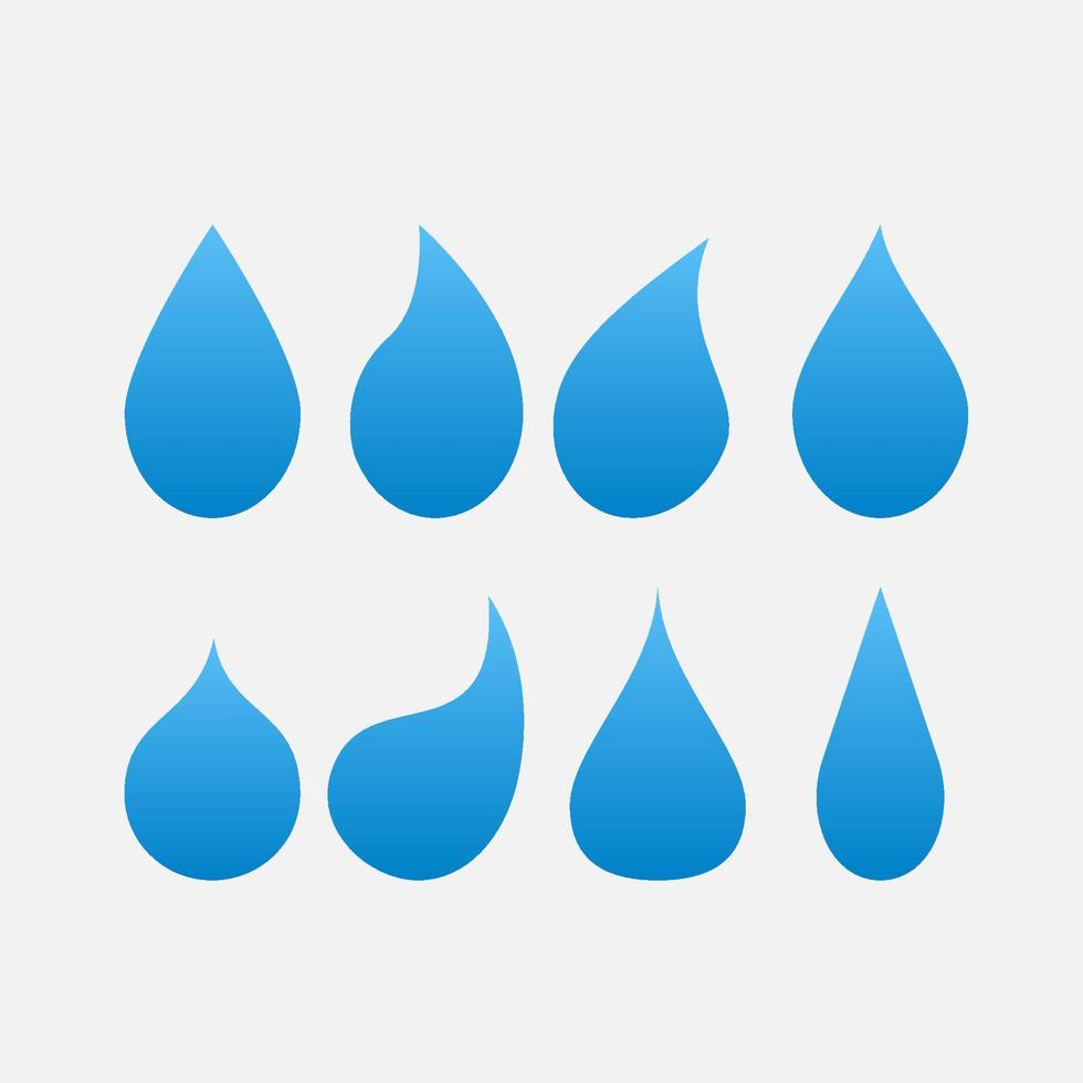 set of blue water drop silhouette flat icons vector