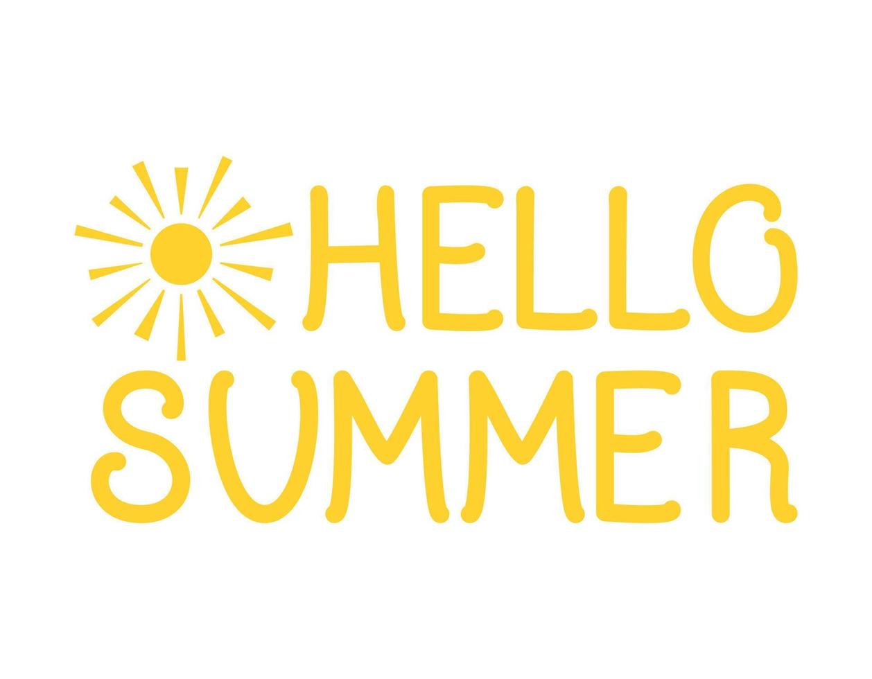 Vector illustration. Hello summer - hand lettering design. The inscription on a white background with the sun