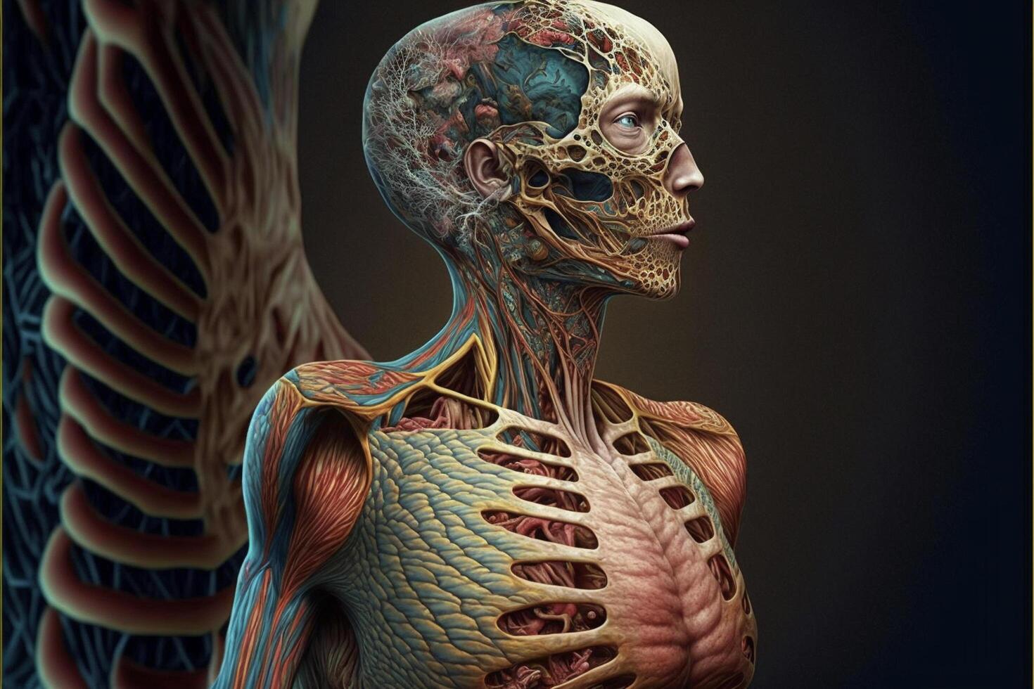 close up of a model of a human body. . photo