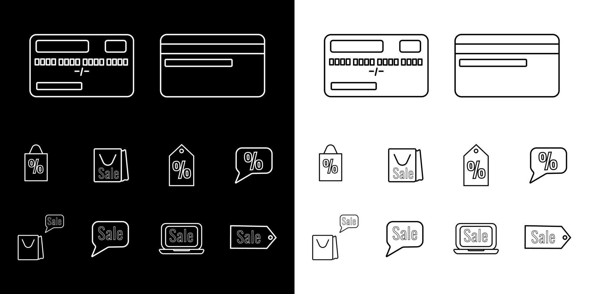 Shopping and e-commerce icon set. On a black and white background. Vector