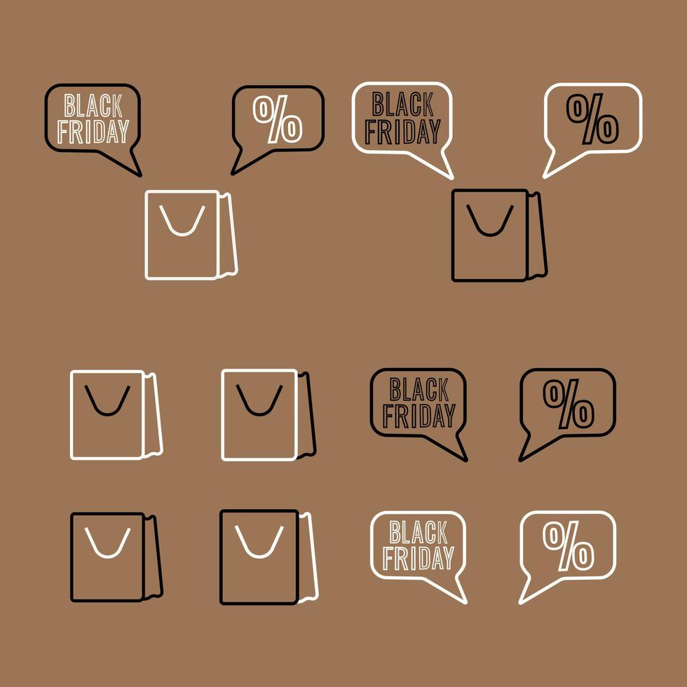 Set of shopping bag with black friday discount notifications vector