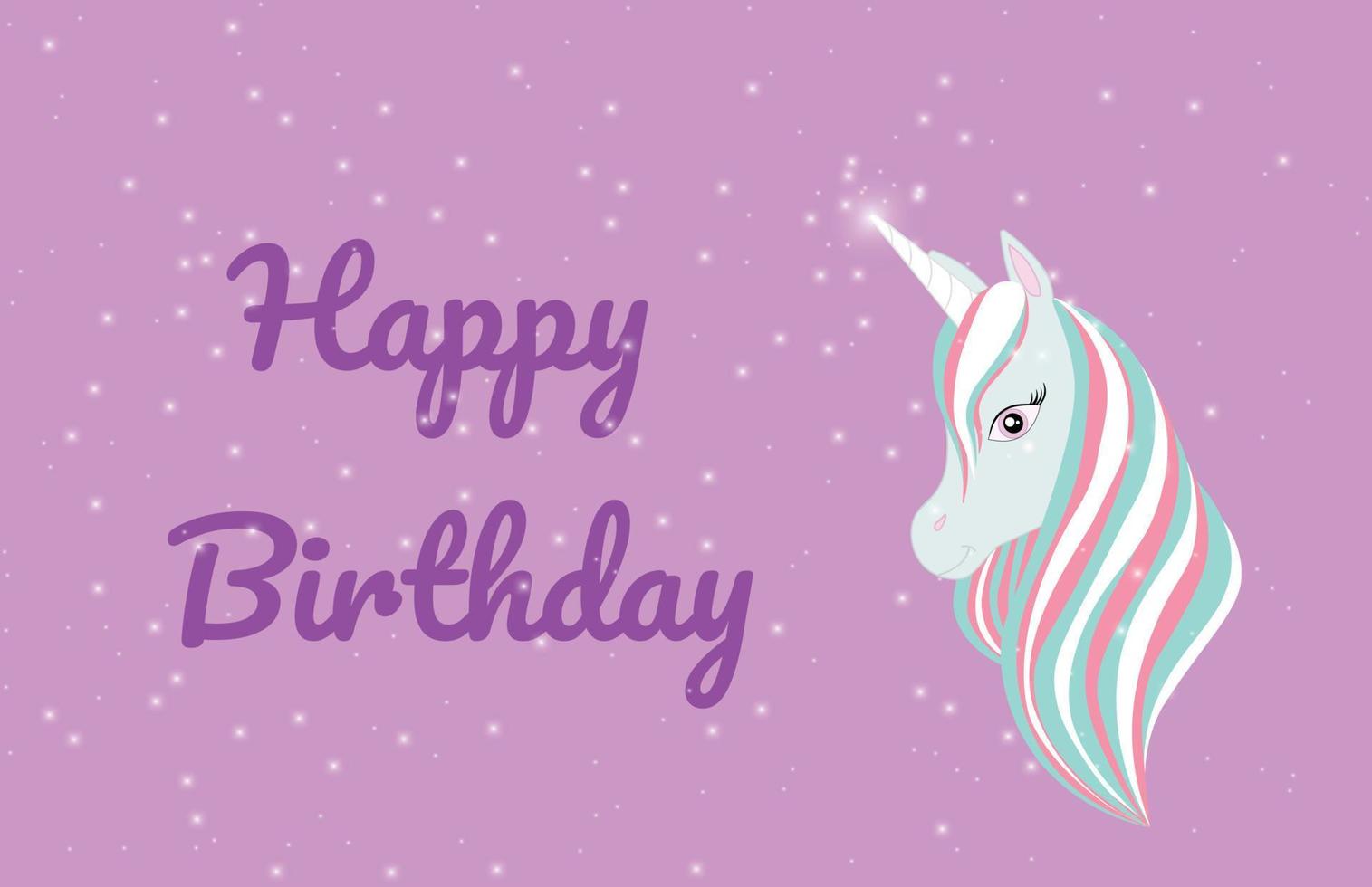 Happy birthday card with blue unicorn vector