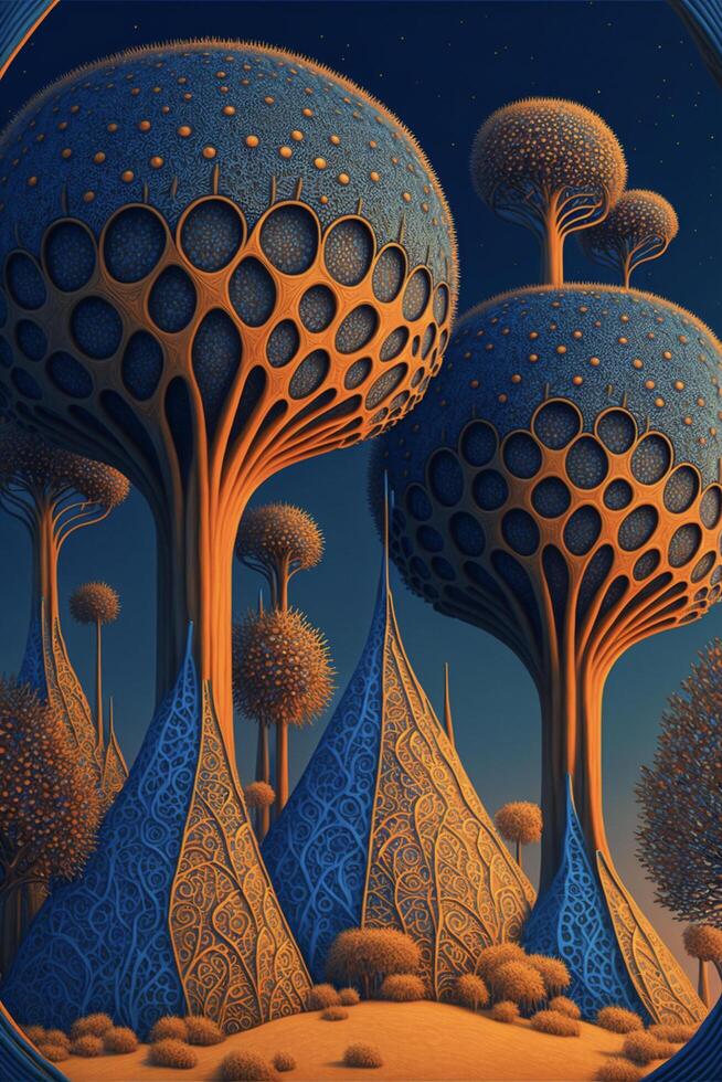 a painting of a group of trees in a field. . photo