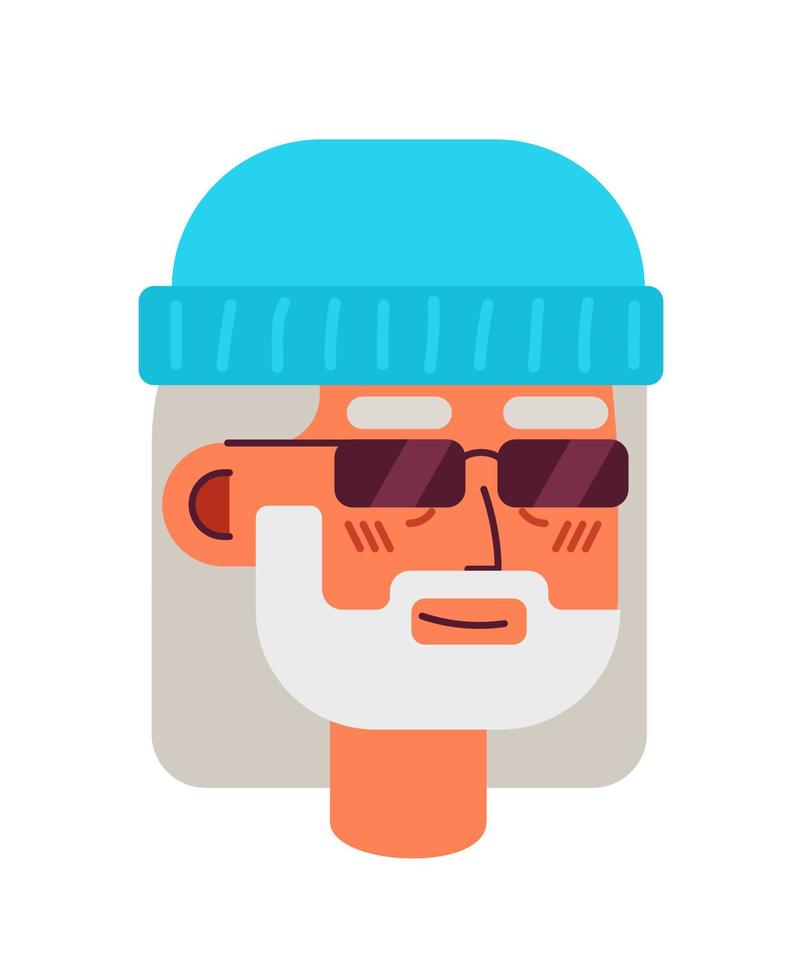 envejecimiento hipster con Gafas de sol semi plano vector personaje cabeza. barbado abuelo. editable dibujos animados estilo cara emoción. sencillo vistoso avatar icono. Mancha ilustración para web gráfico diseño y animación