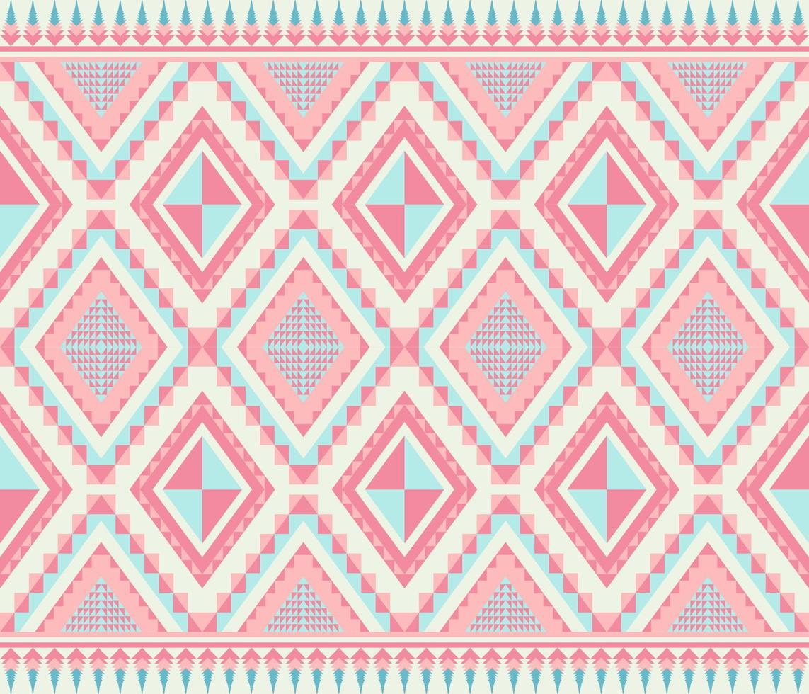 Ethnic folk geometric seamless pattern in pink and cyan tone in vector illustration design for fabric, mat, carpet, scarf, wrapping paper, tile and more
