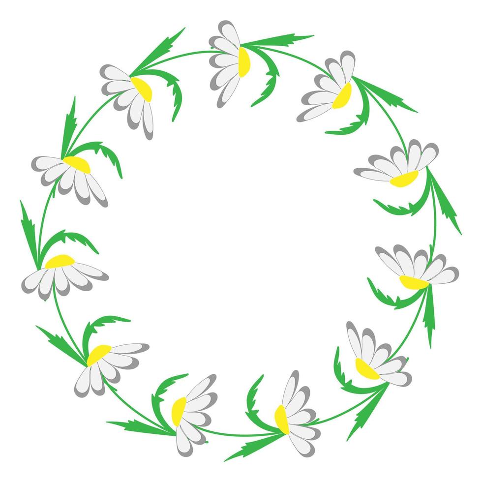 vector illustration wreath of doodle chamomiles - round frame for text, decor