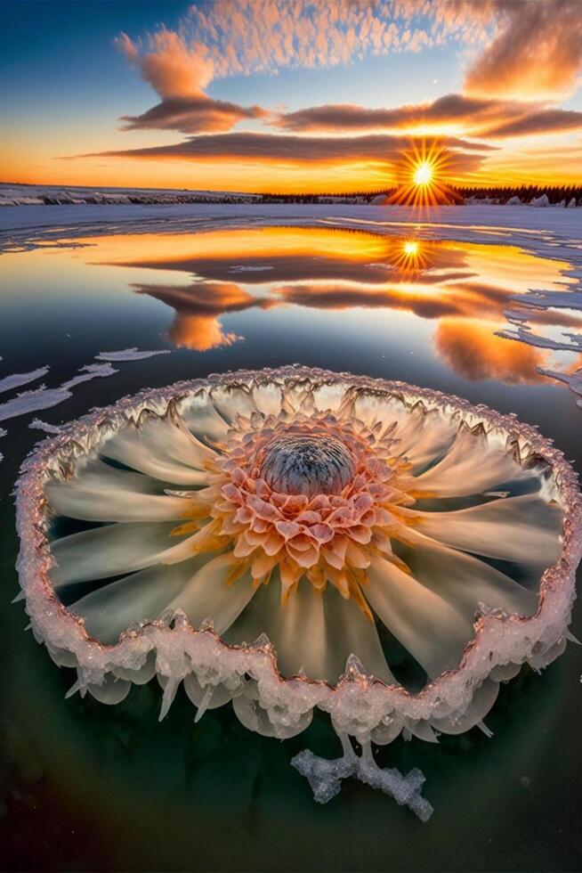 flor en el medio de un cuerpo de agua. generativo ai. foto