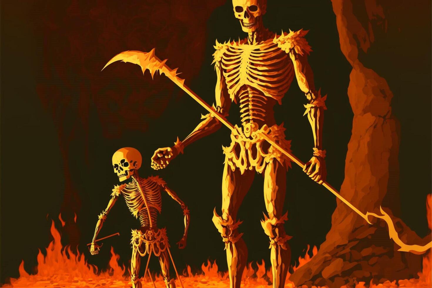 couple of skeletons standing next to each other. . photo