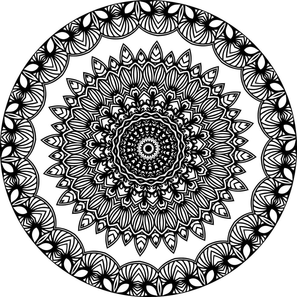 Simple doodle mandala with floral and heart patterns on a white isolated background. For coloring book pages. vector