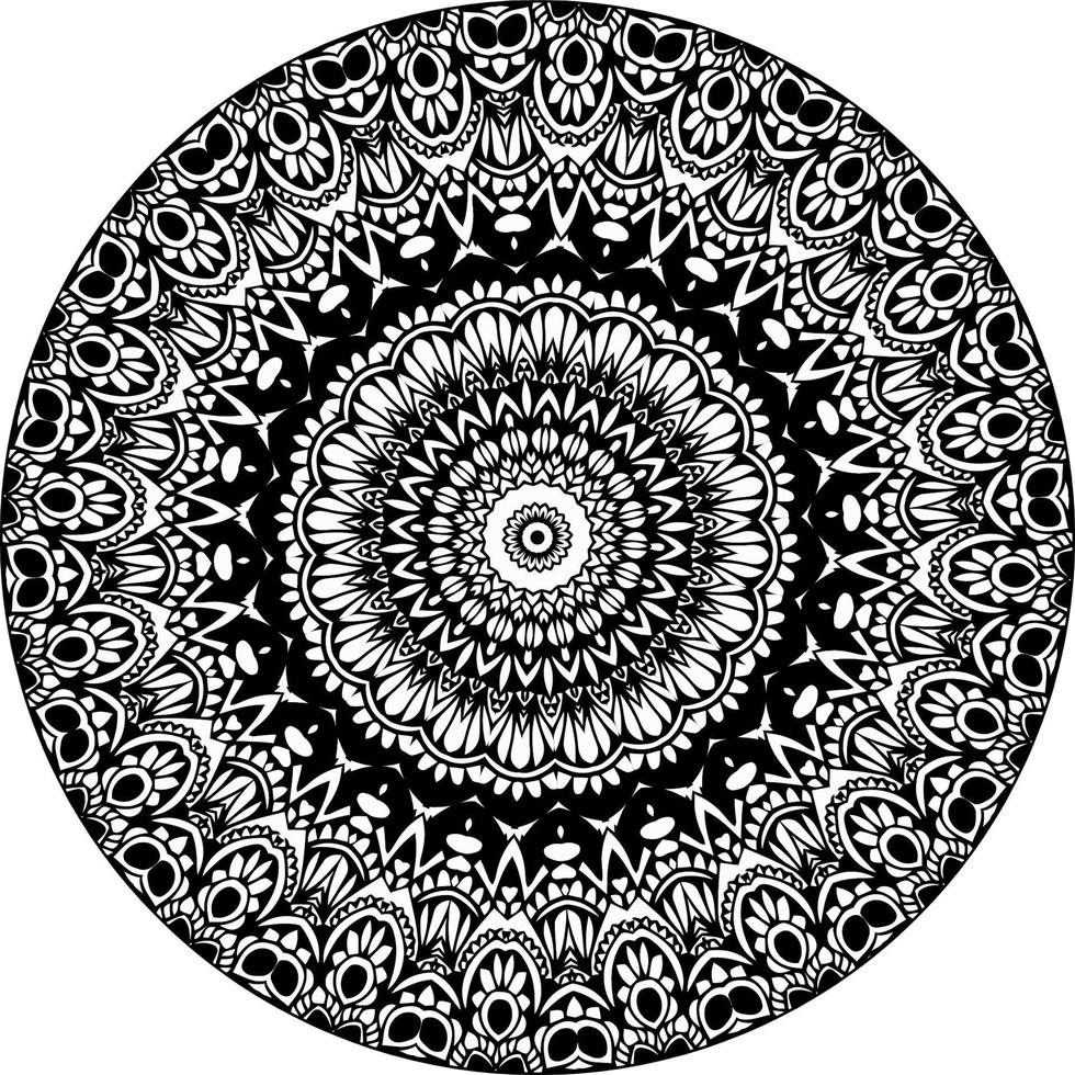 Simple doodle mandala with floral and heart patterns on a white isolated background. For coloring book pages. vector