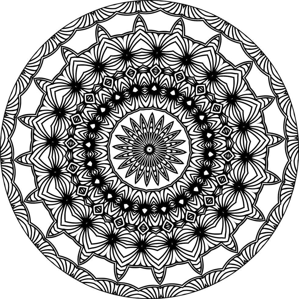 Simple doodle mandala with floral and heart patterns on a white isolated background. For coloring book pages. vector