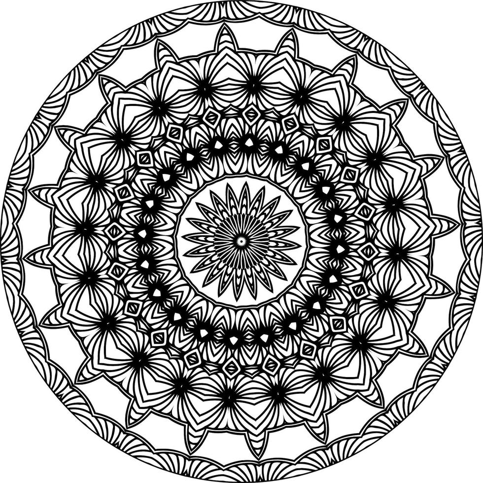 Simple doodle mandala with floral and heart patterns on a white isolated background. For coloring book pages. vector