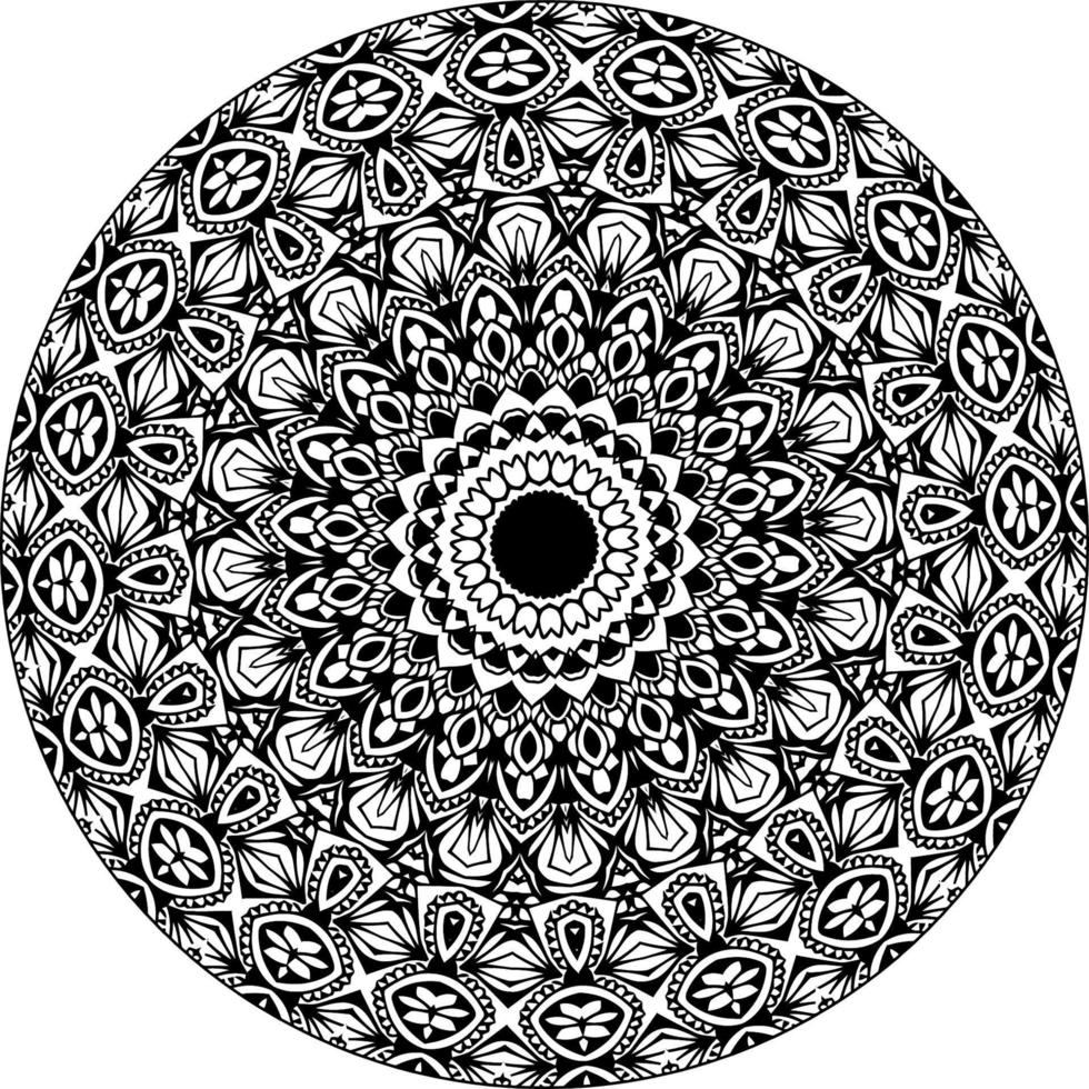 Simple doodle mandala with floral and heart patterns on a white isolated background. For coloring book pages. vector