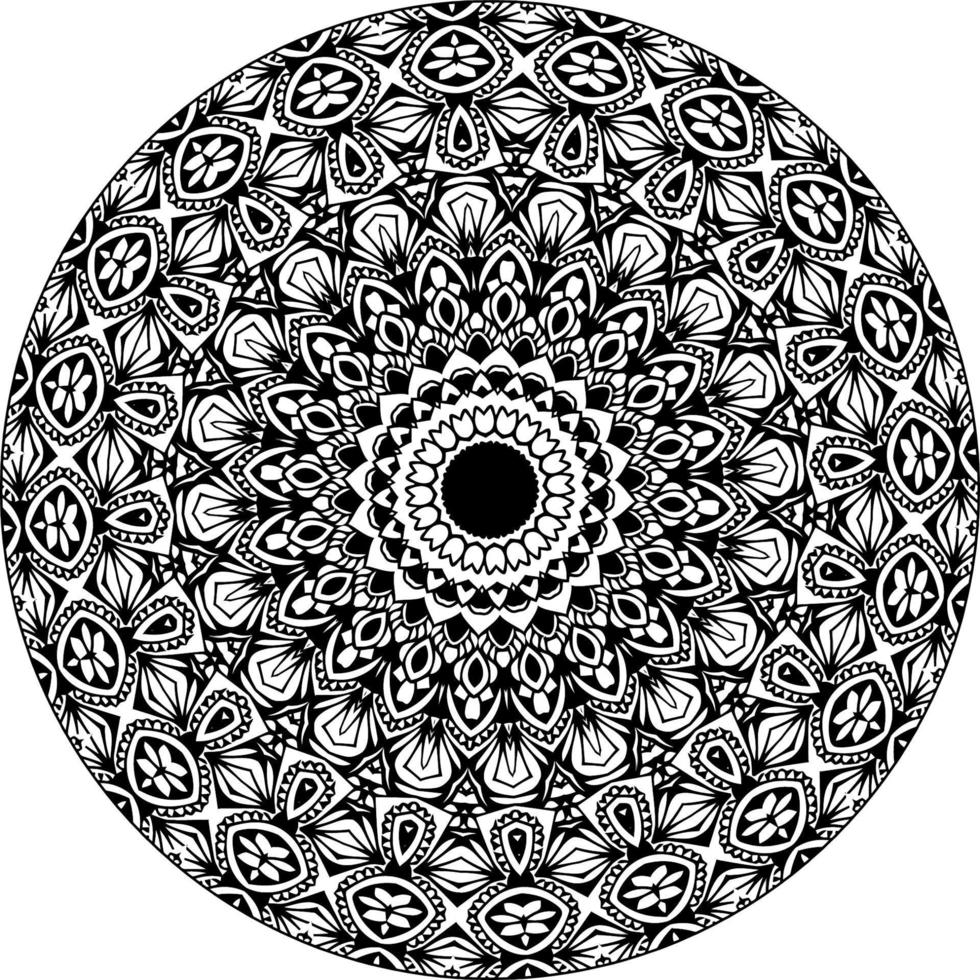 Simple doodle mandala with floral and heart patterns on a white isolated background. For coloring book pages. vector