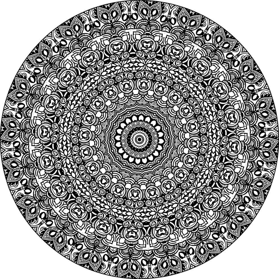 Simple doodle mandala with floral and heart patterns on a white isolated background. For coloring book pages. vector