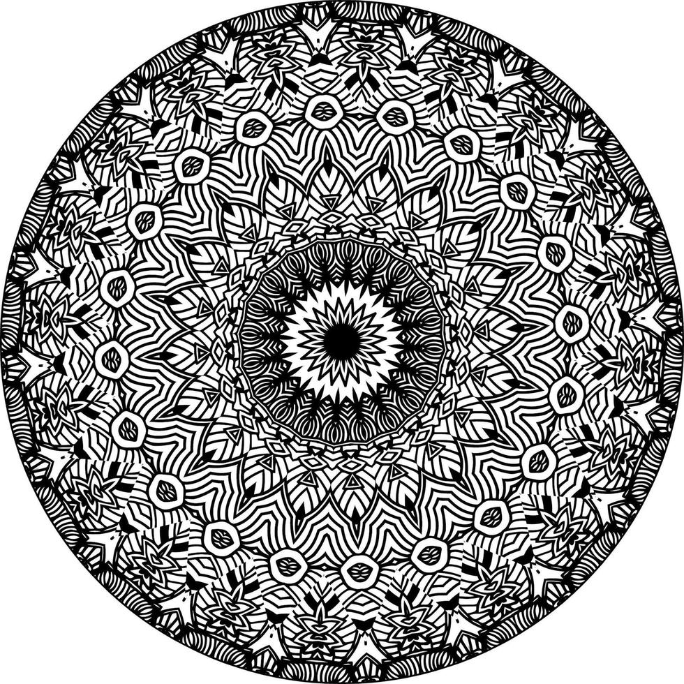 Simple doodle mandala with floral and heart patterns on a white isolated background. For coloring book pages. vector