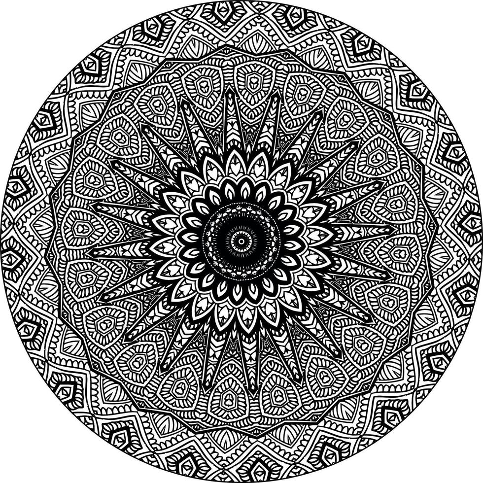 Simple doodle mandala with floral and heart patterns on a white isolated background. For coloring book pages. vector