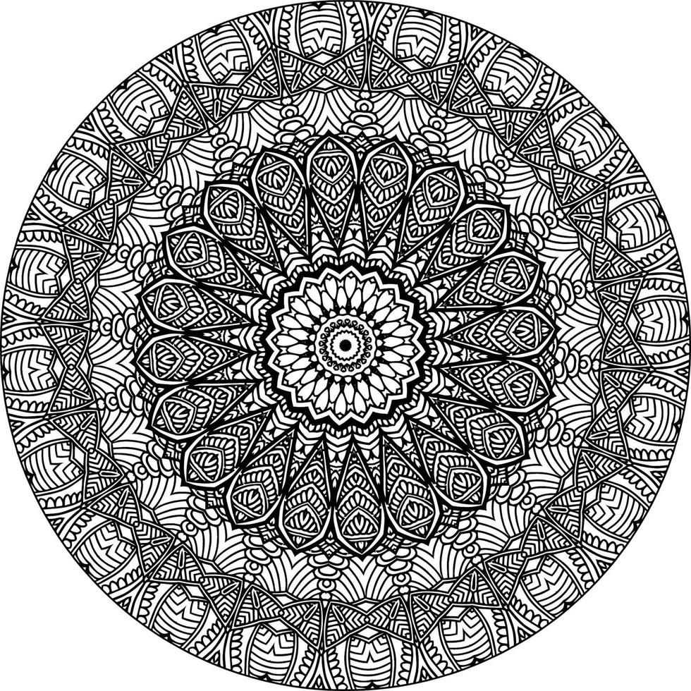 Simple doodle mandala with floral and heart patterns on a white isolated background. For coloring book pages. vector