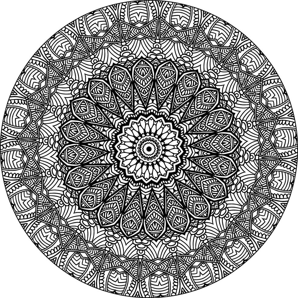 Simple doodle mandala with floral and heart patterns on a white isolated background. For coloring book pages. vector