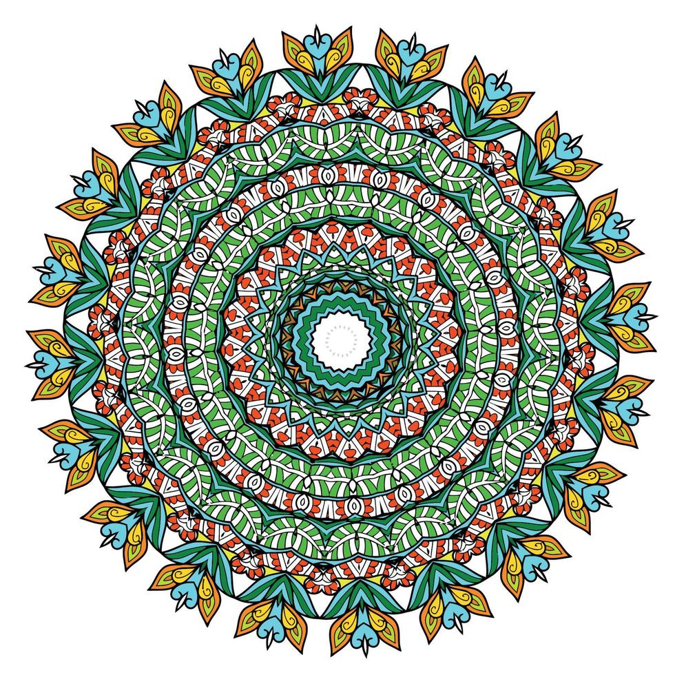 fondo de mandala multicolor. página del libro para colorear. forma de flor inusual. oriental. patrones de terapia antiestrés. elementos de diseño de tejido vector