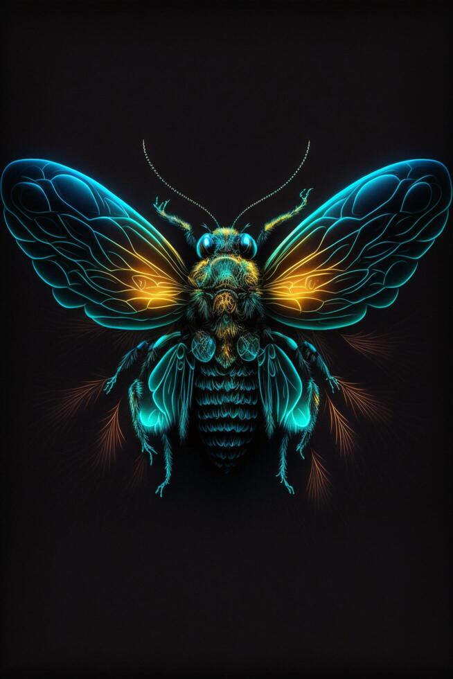 close up of a bee on a black background. . photo