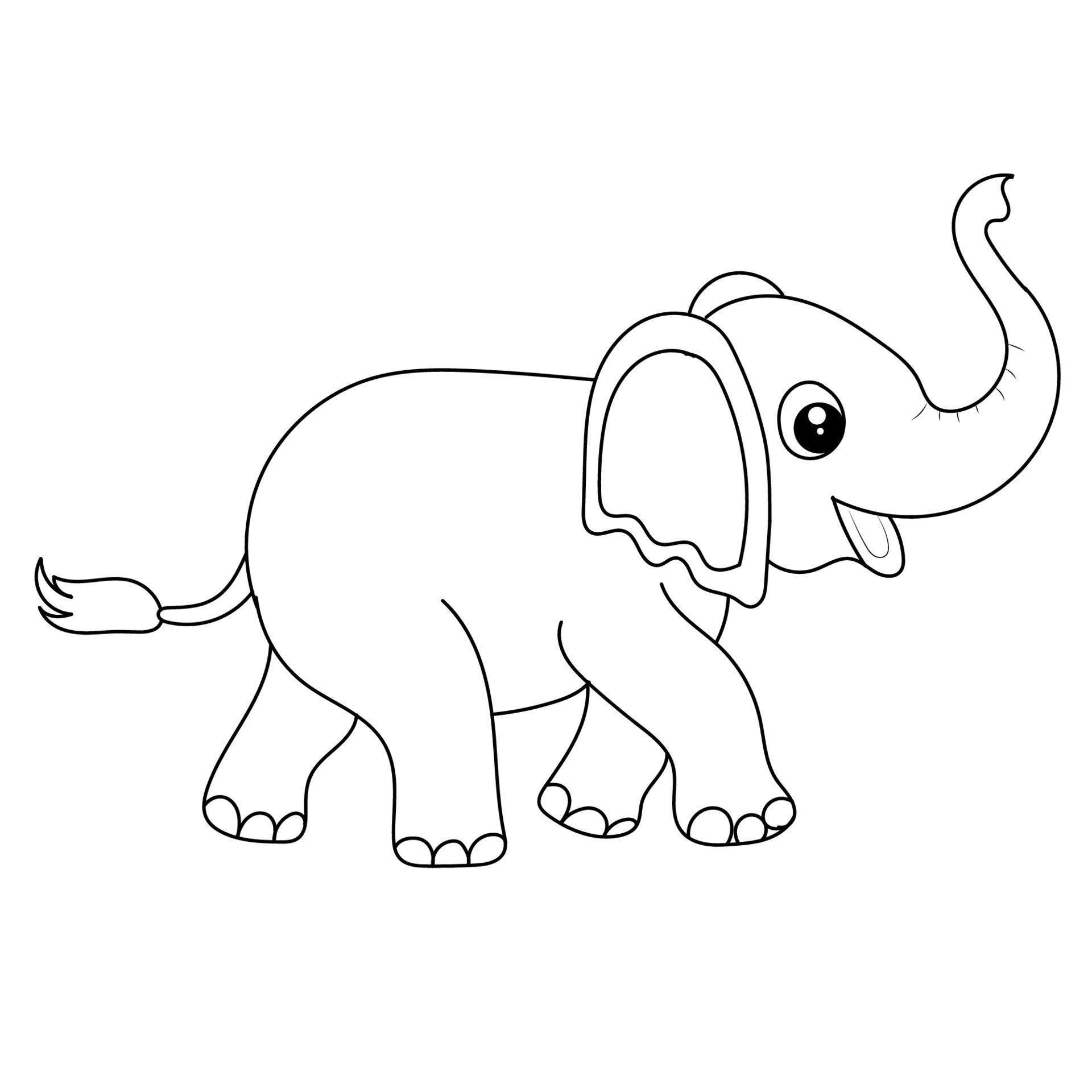 Elephant coloring page for kids Hand drawn elephant outline