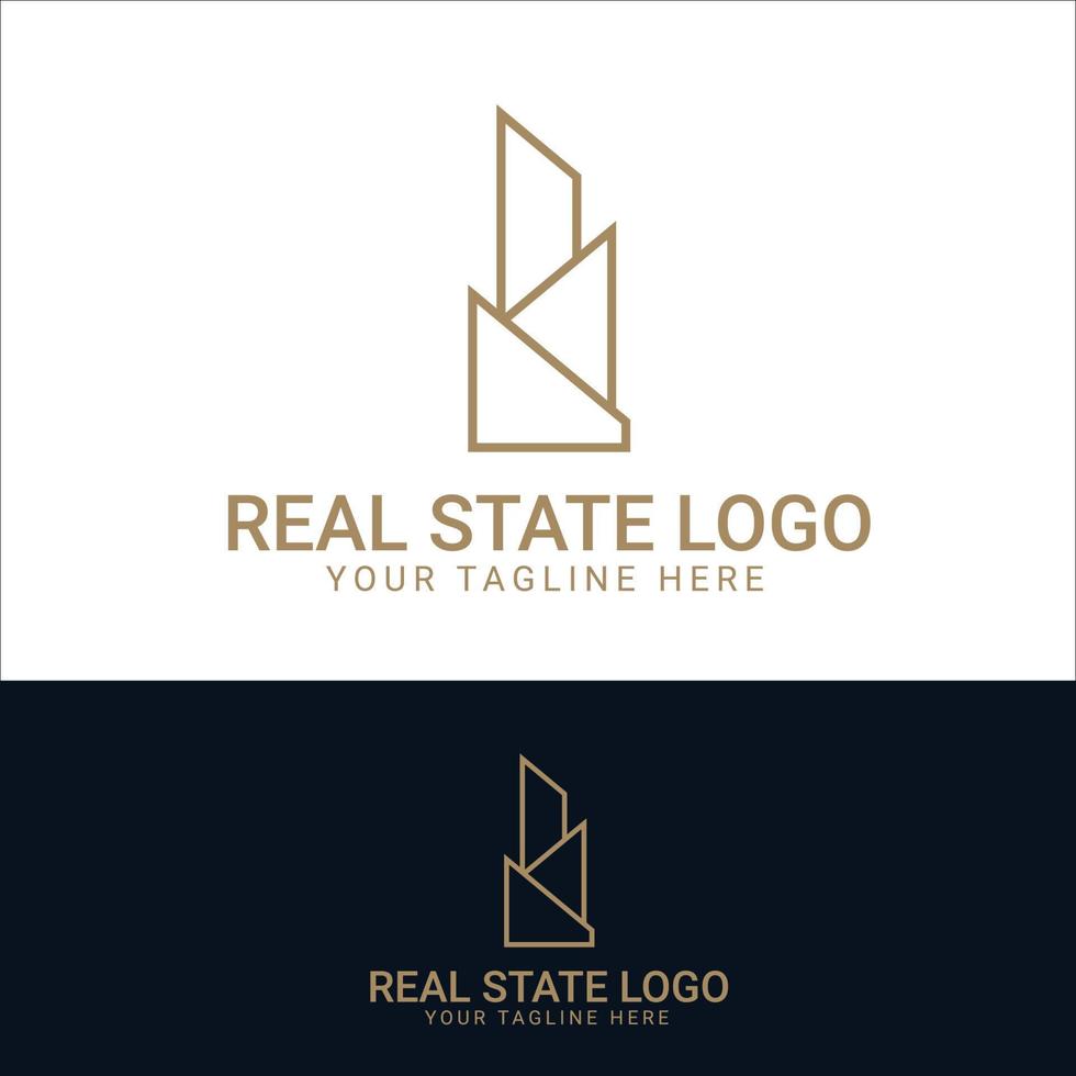 Black and gold color Corporate logo design for real estate with geometric shapes vector