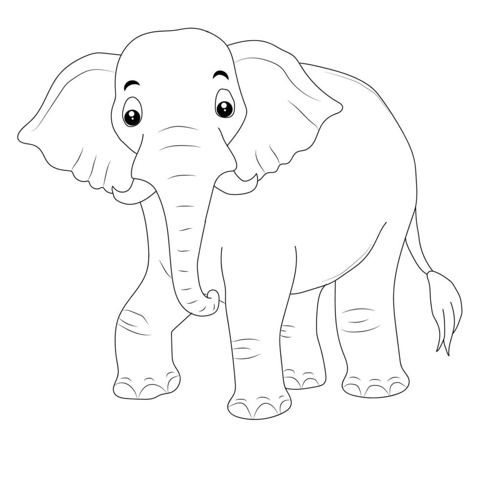 Elephant coloring page for kids Hand drawn elephant outline illustration vector