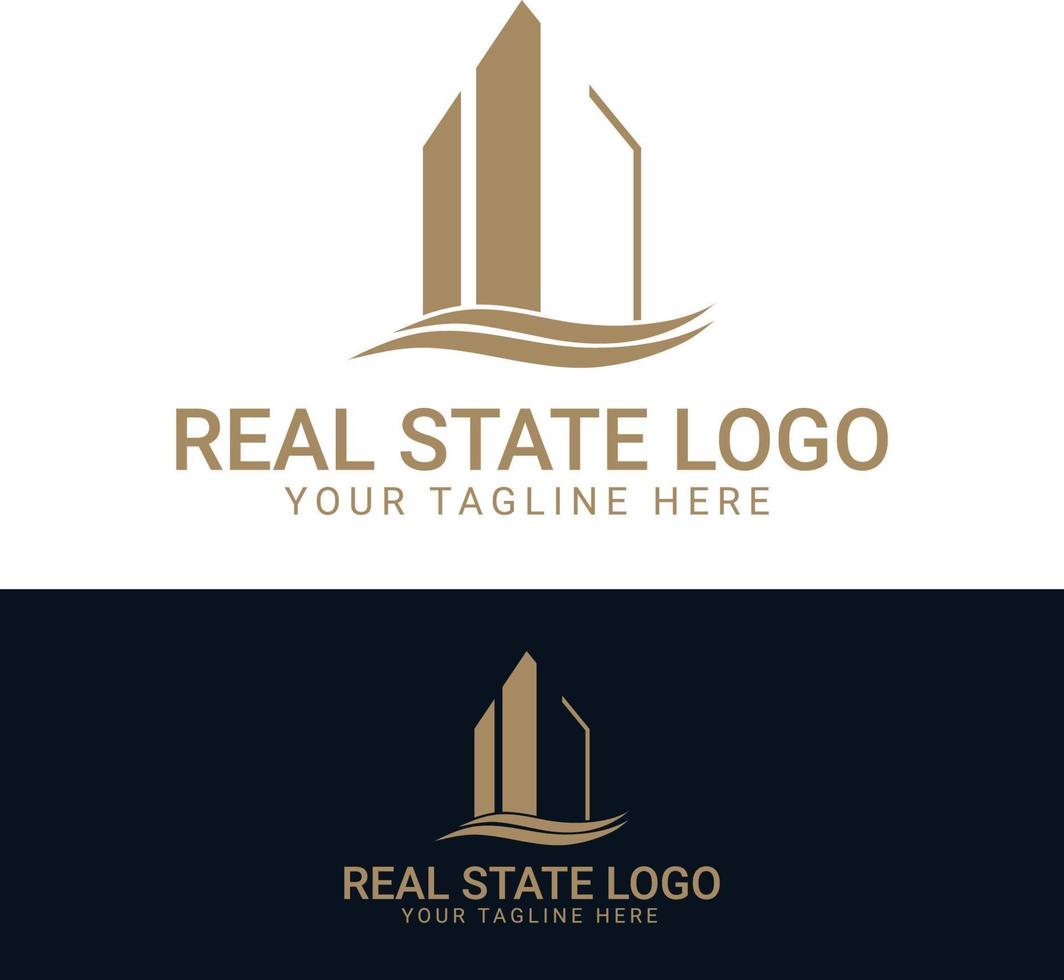 Black and gold color Corporate logo design for real estate with geometric shapes vector