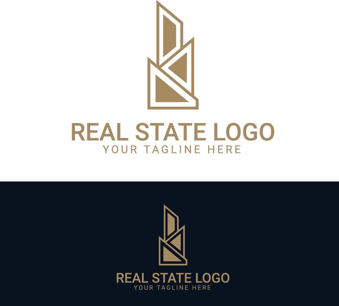 Black and gold color Corporate logo design for real estate with geometric shapes vector