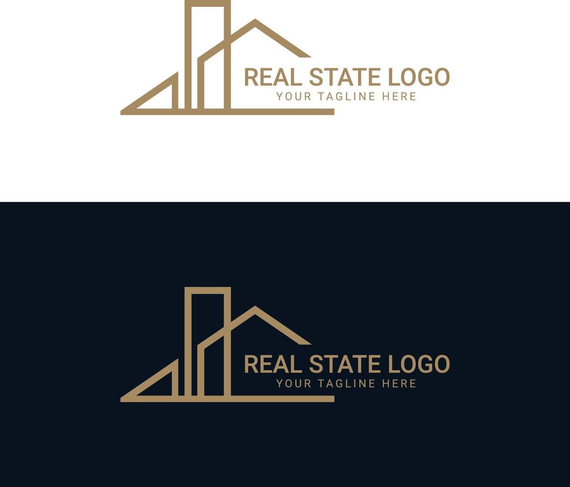 Black and gold color Corporate logo design for real estate with geometric shapes vector