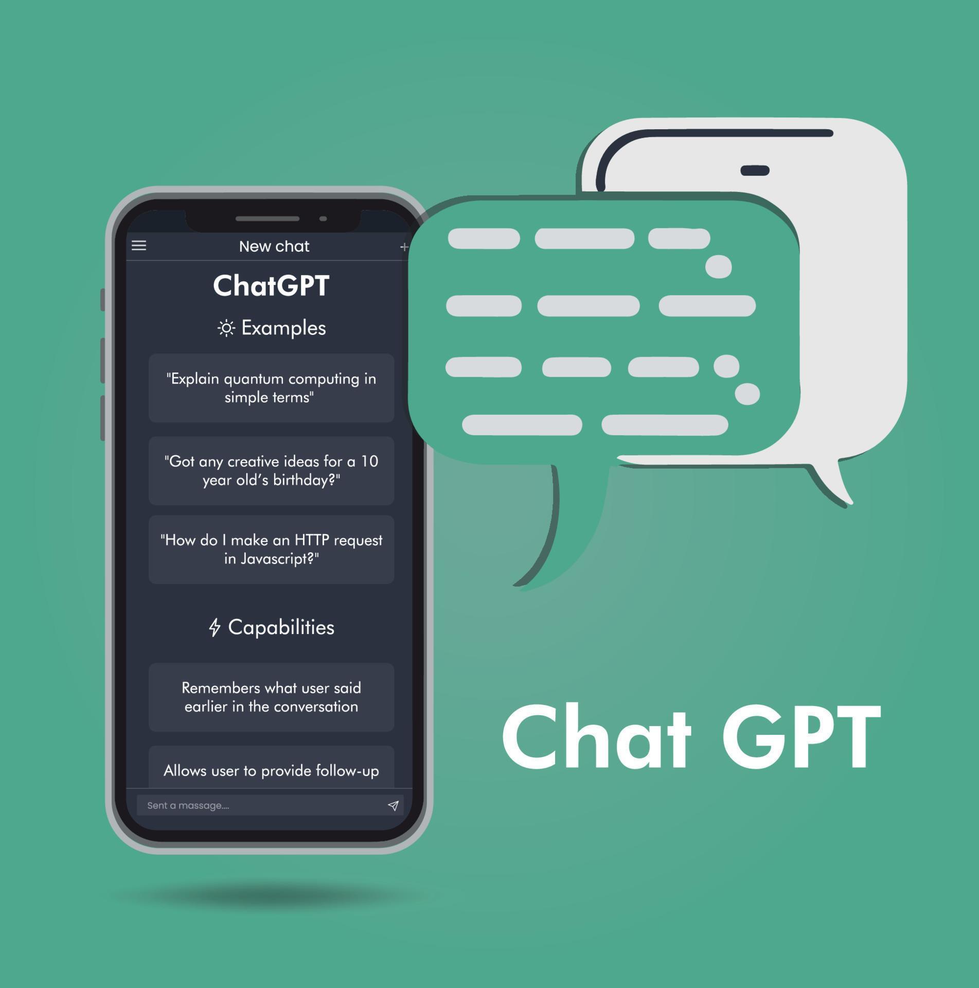 Chat GPT 4 conversation method illustrations. Artificial intelligence