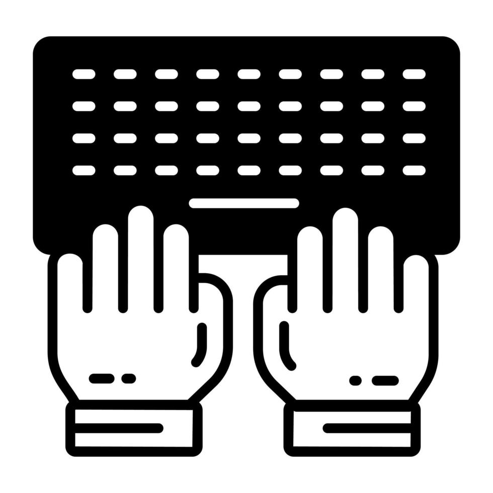 manos en teclado concepto de mecanografía vector, único icono vector