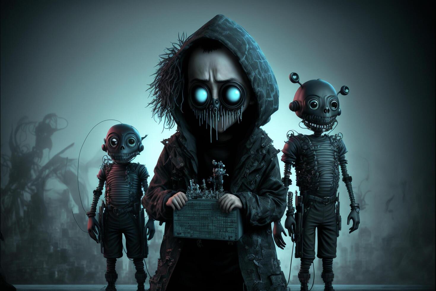 a group of zombies standing next to each other. generative ai. 23002547