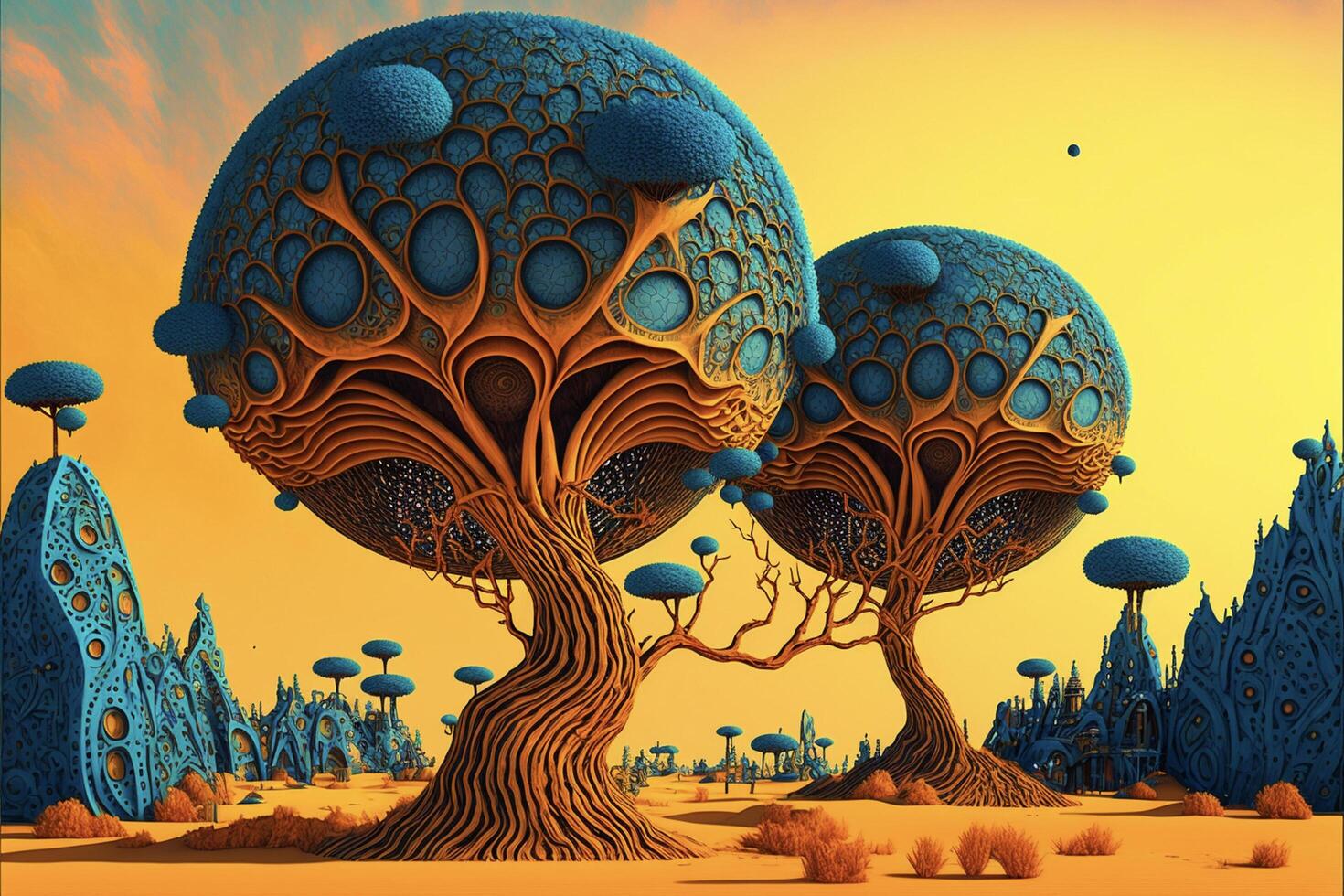 a group of trees sitting in the middle of a desert. . photo